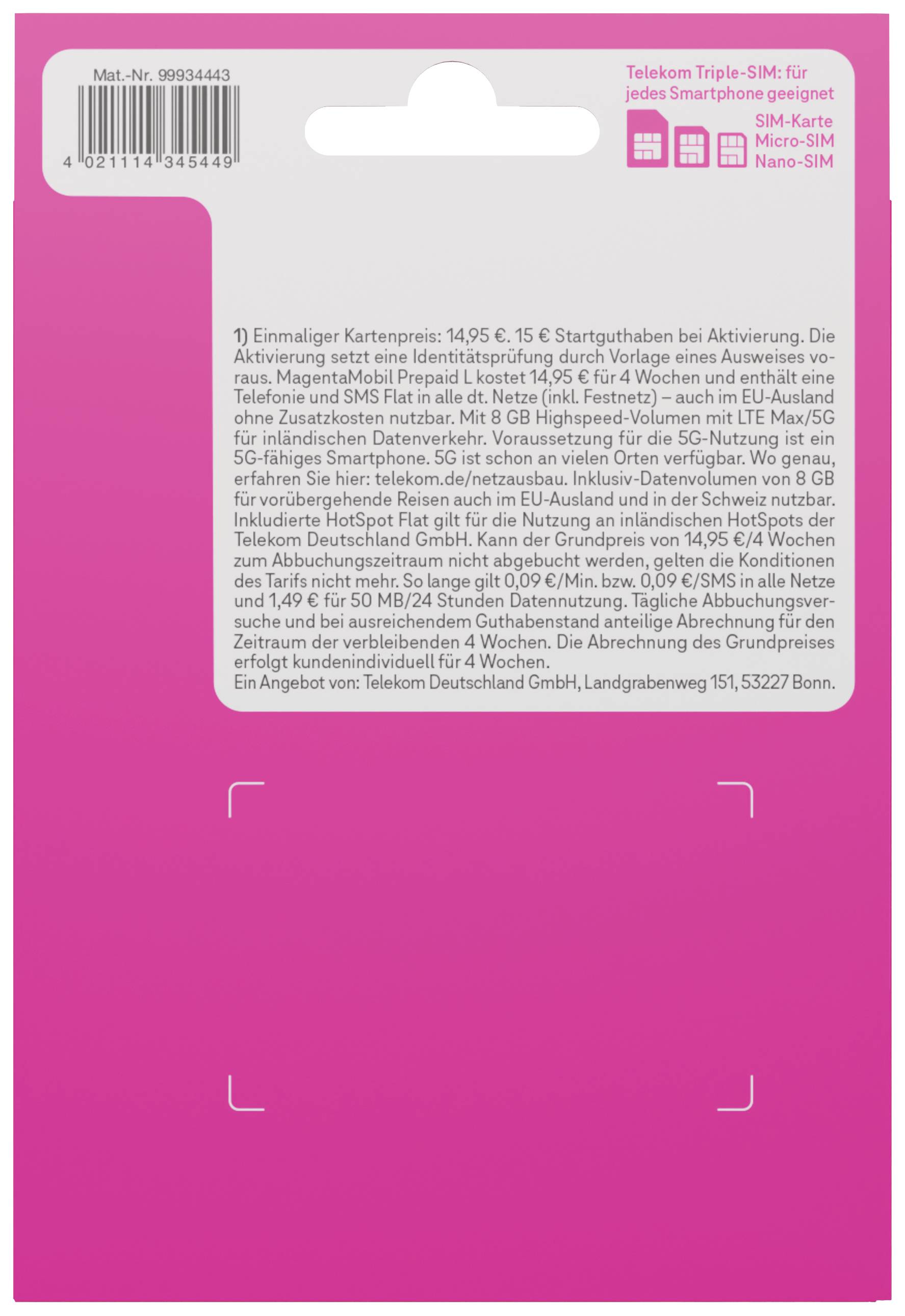 Telekom Magenta Mobil L Prepaid-Karte ohne Vertragsbindung