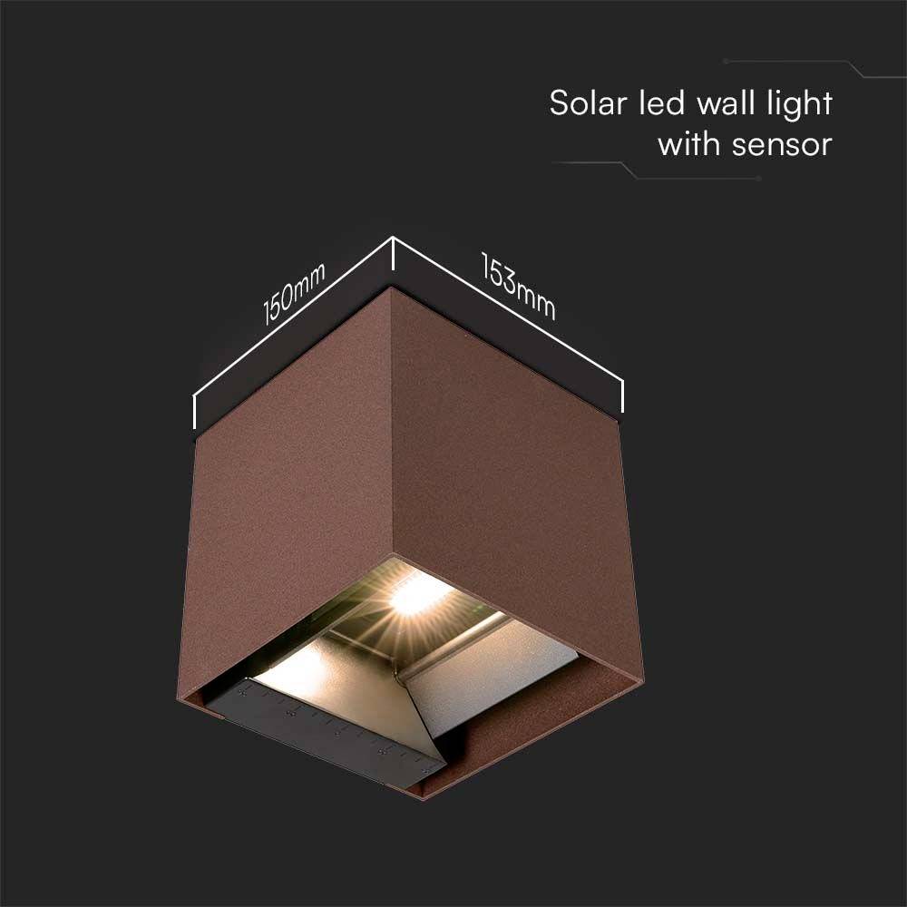 V-TAC VT-11109-C 11889 Solar-Außenwandleuchte mit Bewegungsmelder LED 9W Braun