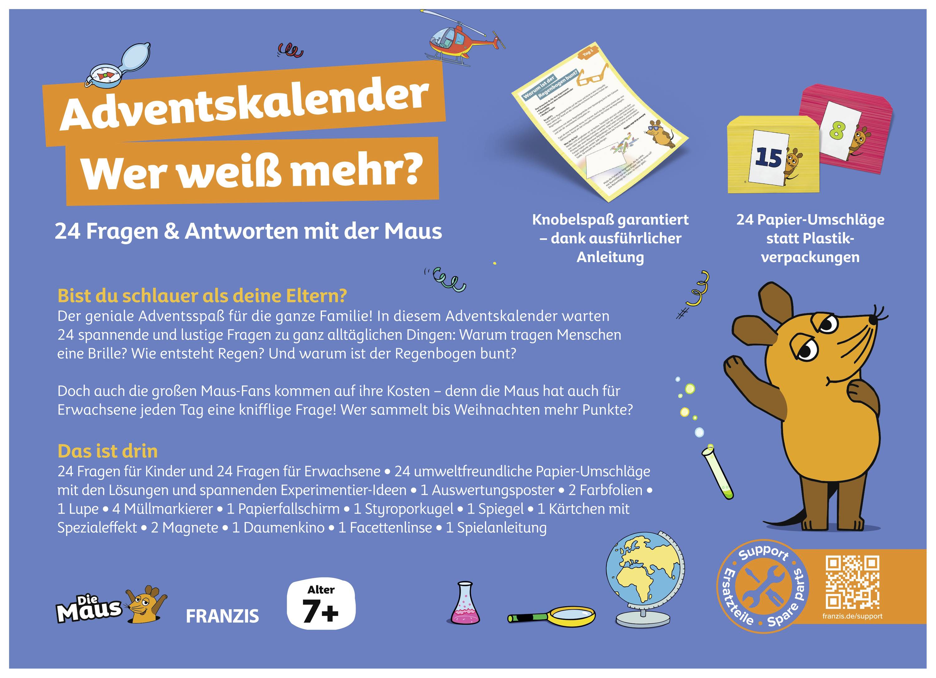 FRANZIS Verlag Maus - Wer weiß mehr? Gemeinschaftsspiele Adventskalender Altersklasse ab 7 Jahre