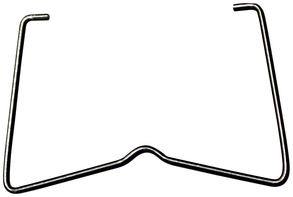 Ein gebogenes Metallstück, das an eine Halterung oder Haltevorrichtung erinnert, möglicherweise für industriellen oder handwerklichen Gebrauch geeignet.