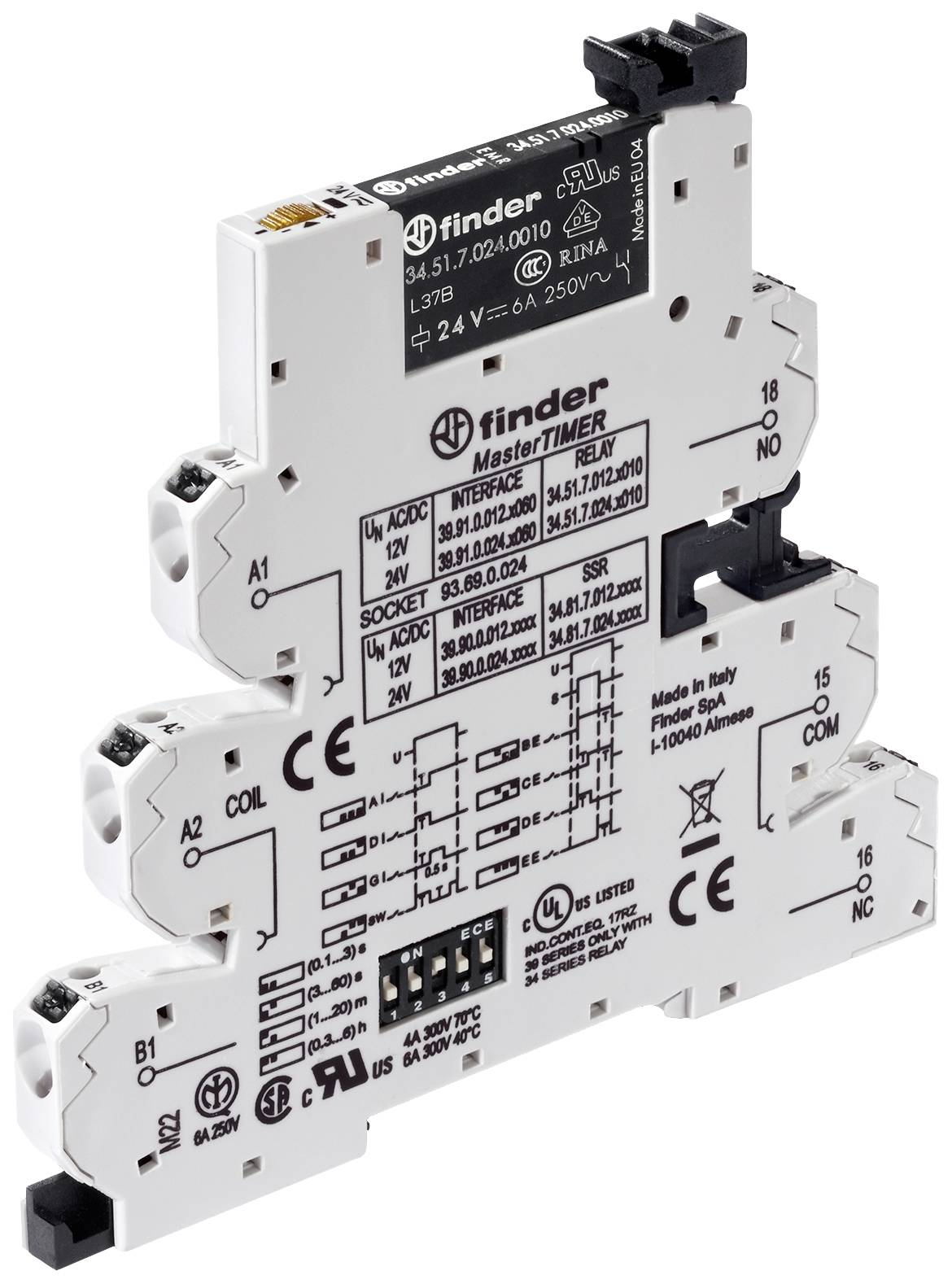 Finder 39.91.0.012.0060 Koppelrelais 12V DC/AC 6A 1 Wechsler