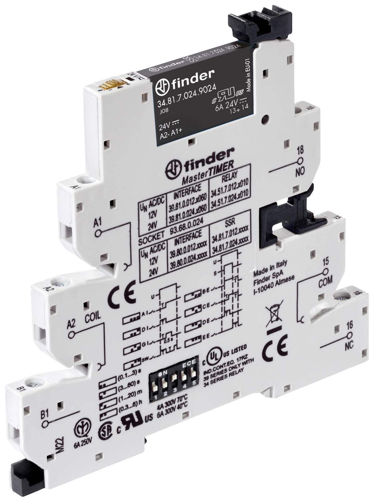 Finder 39.80.0.024.9024 Koppelrelais 24V DC/AC 6A 1 Schließer