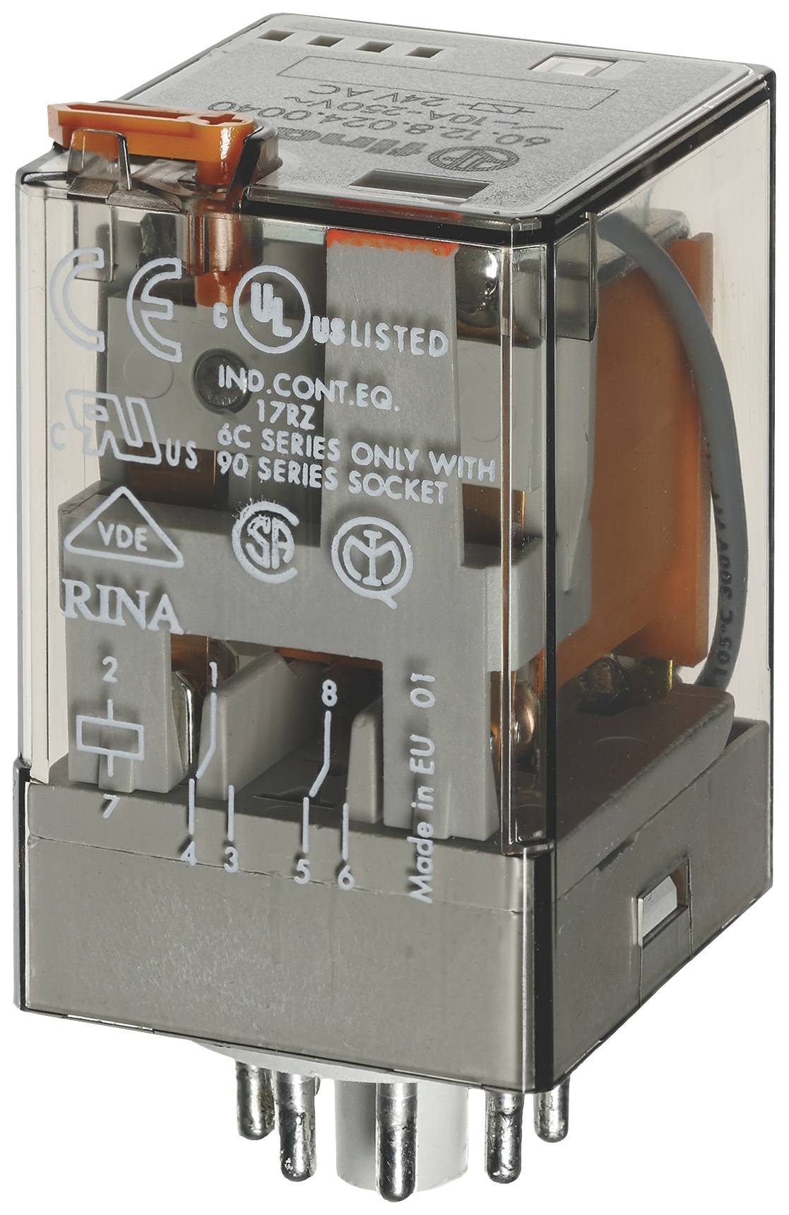 Finder 60.12.8.024.0040 Steckrelais 24 V/AC 10A 2 Wechsler