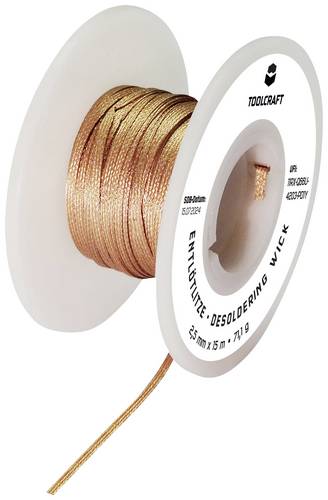 TOOLCRAFT TO-9658956 Entlötlitze Länge 15m Breite 2.5mm Flussmittel getränkt