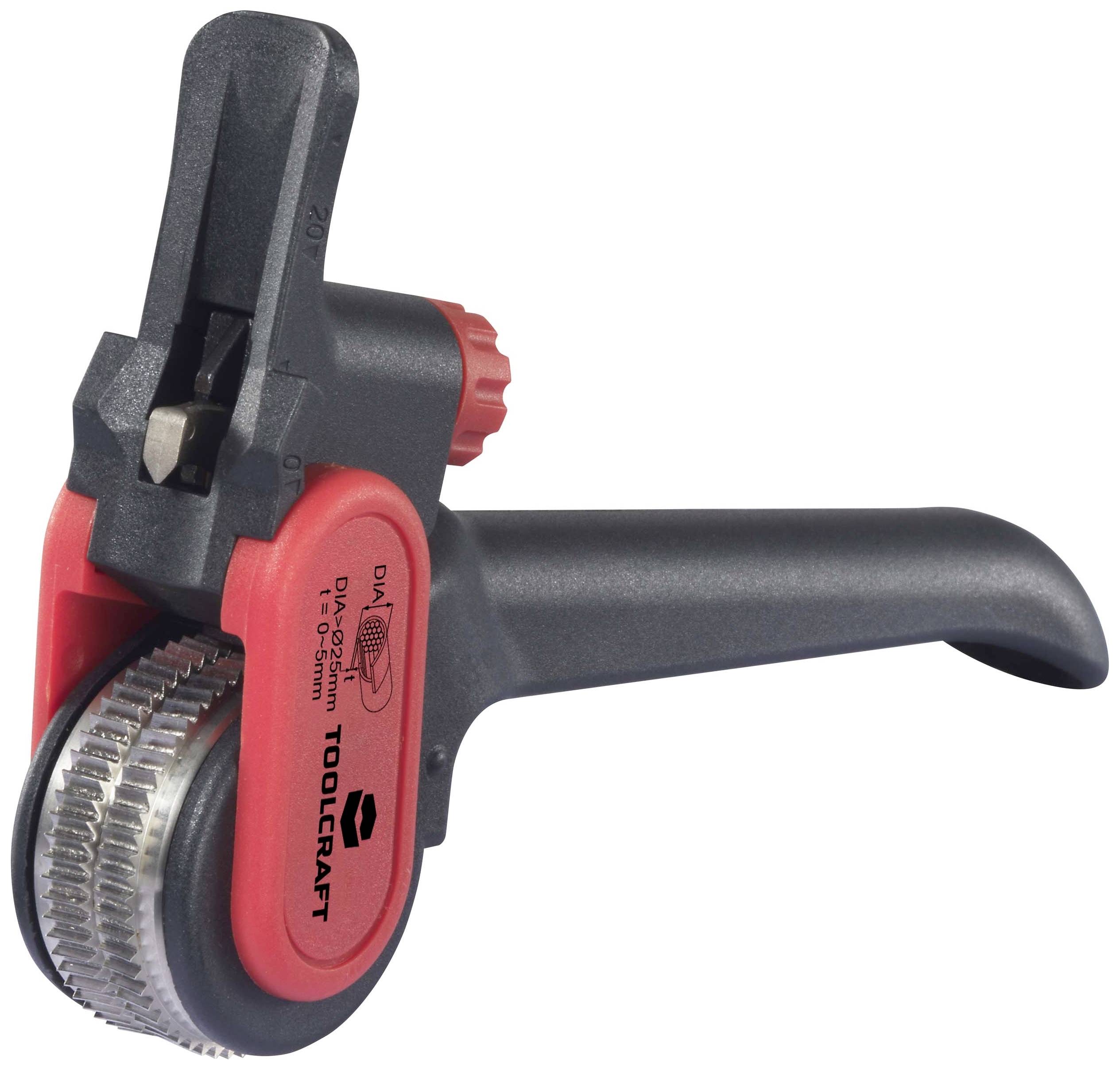 Ein graues und rotes Rohrabschneider-Werkzeug von TOOLCRAFT, geeignet für 3-25 mm Durchmesser. Ideal für genaue Schnitte.
