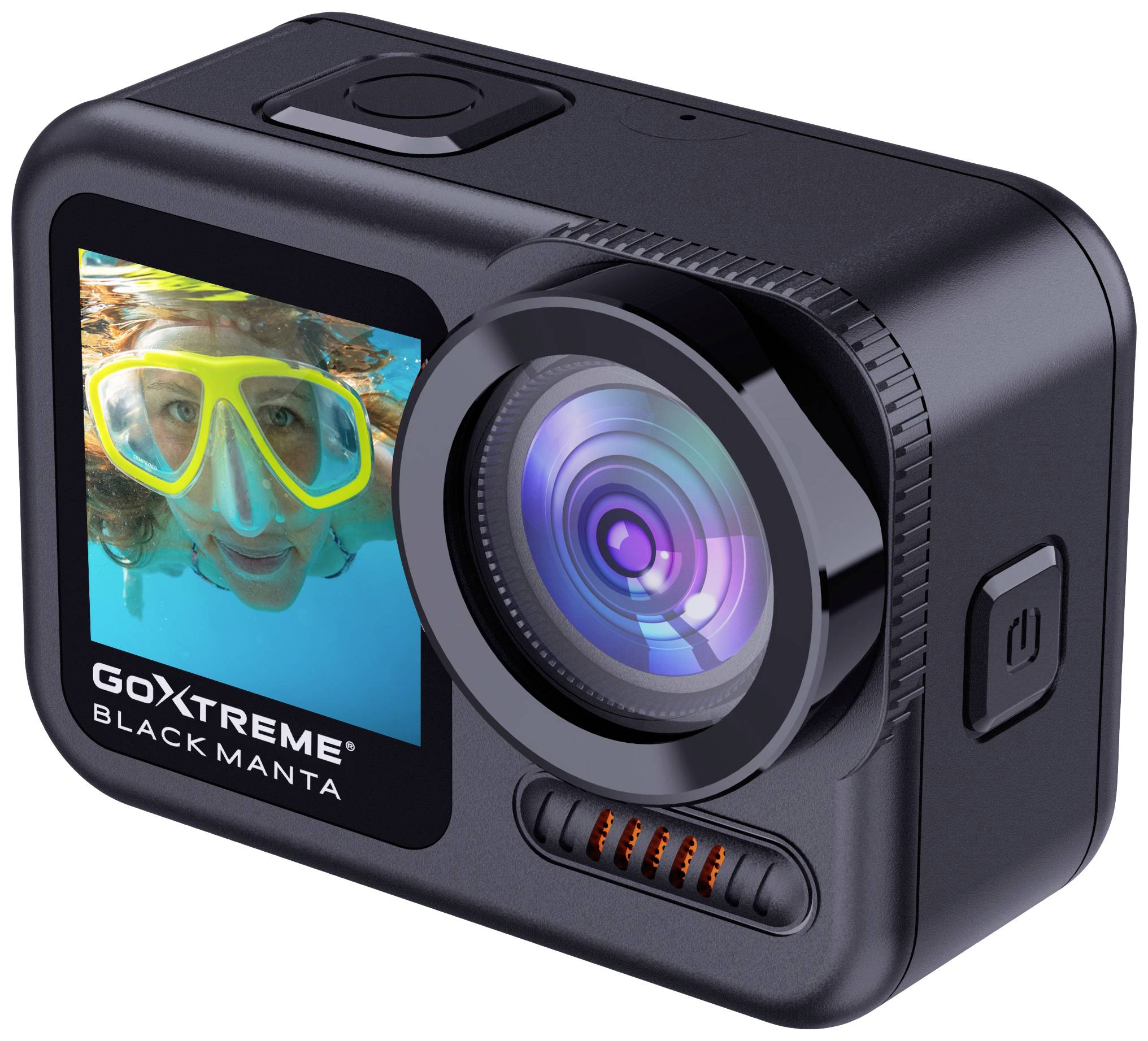 GoXtreme Black Manta 5K Action Cam Touch-Screen, WLAN, Zeitlupe/Zeitraffer, Dual-Display, Wasserfest, 5K, Bildstabilisierung