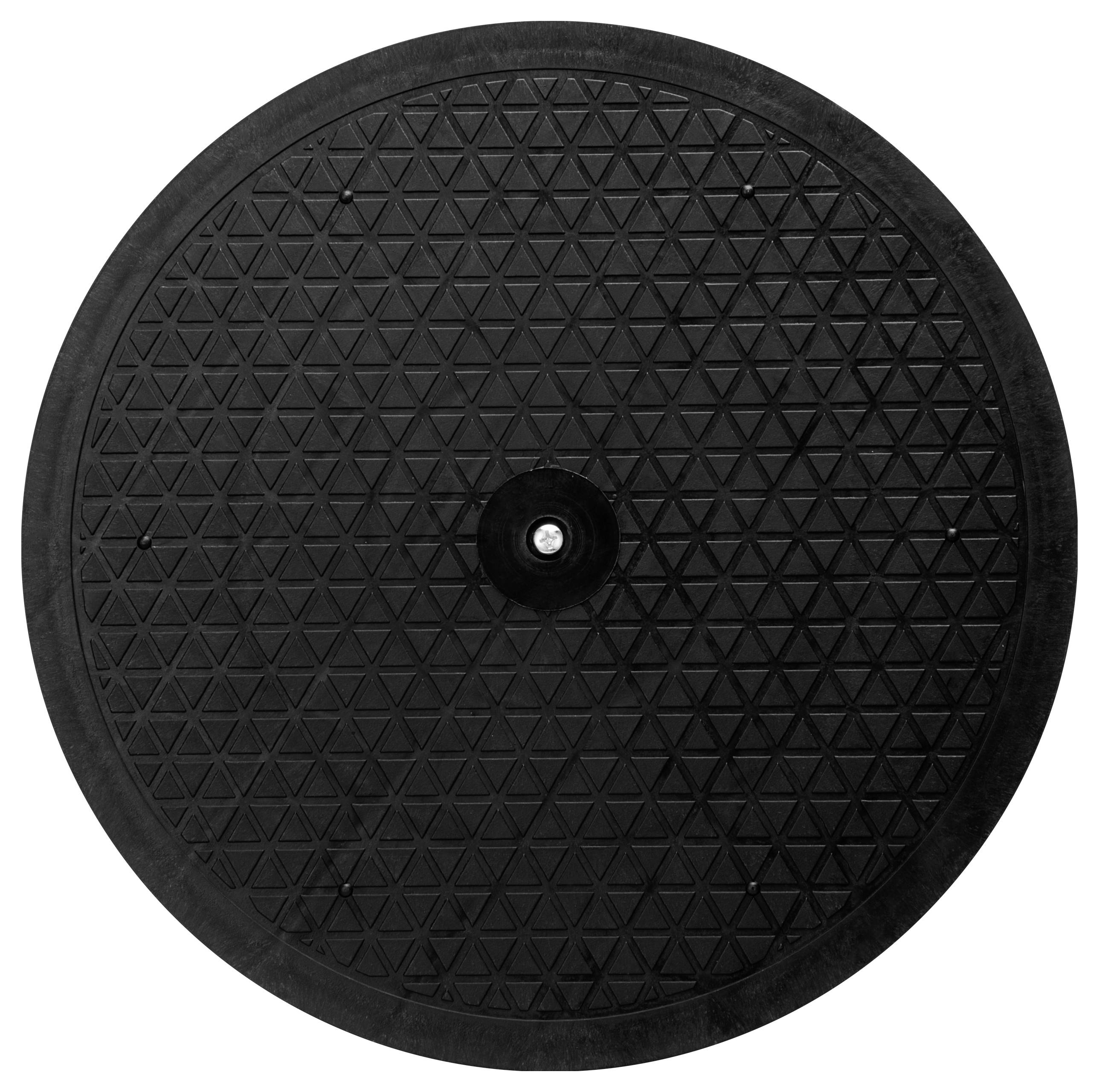 Schwarzes Balance-Board mit runder, strukturierter Oberfläche. Geeignet für Gleichgewichtstraining und Kernstabilität.