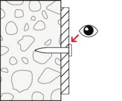 Zeichnung zeigt einen Nagel, der durch eine Wand gebohrt wird. Ein Auge ist auf der rechten Seite mit einem rotem Pfeil, der auf den Nagel zeigt.