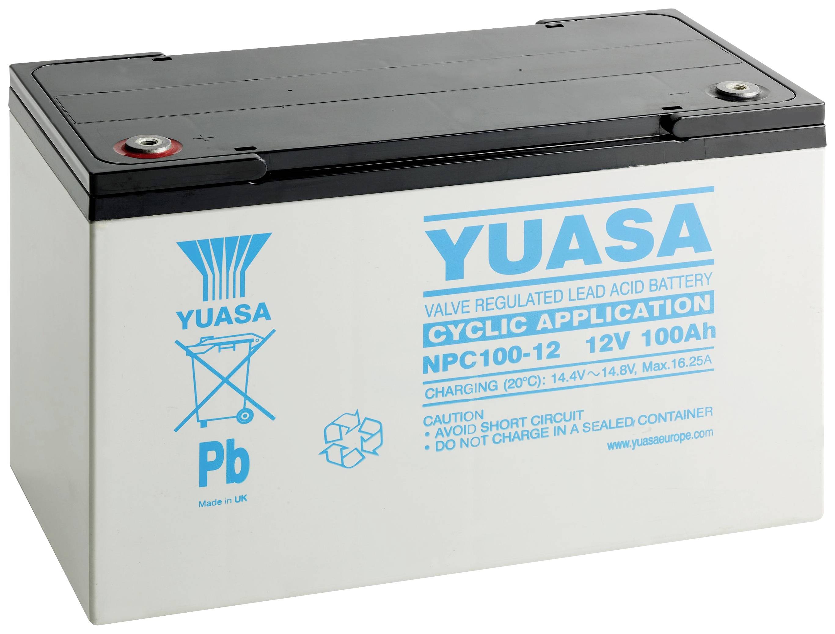 Yuasa NPC100-12 Bleiakku 12V 100Ah Blei-Vlies (AGM) (B x H x T) 350 x 225 x 168mm Geringe Selbstentladung
