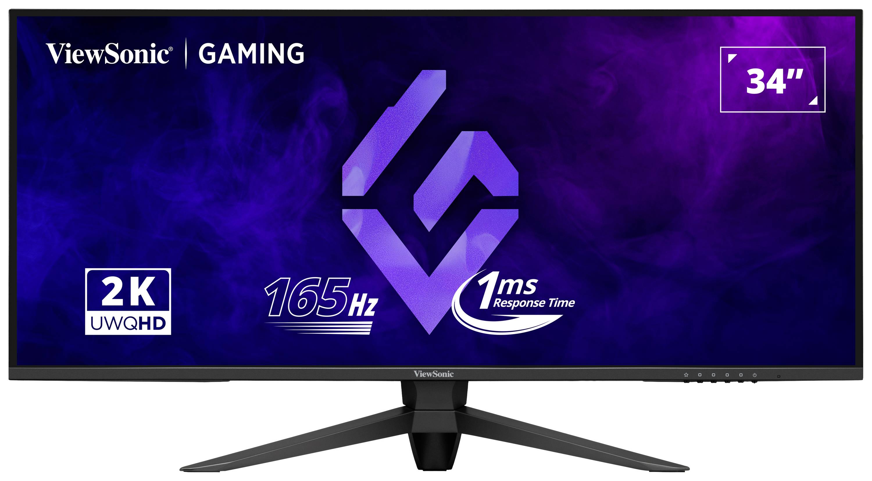 Breiter Gaming-Monitor von ViewSonic mit einer Bilddiagonale von 34 Zoll. Bietet 2K UWQHD-Auflösung, 165 Hz und 1 ms Reaktionszeit.