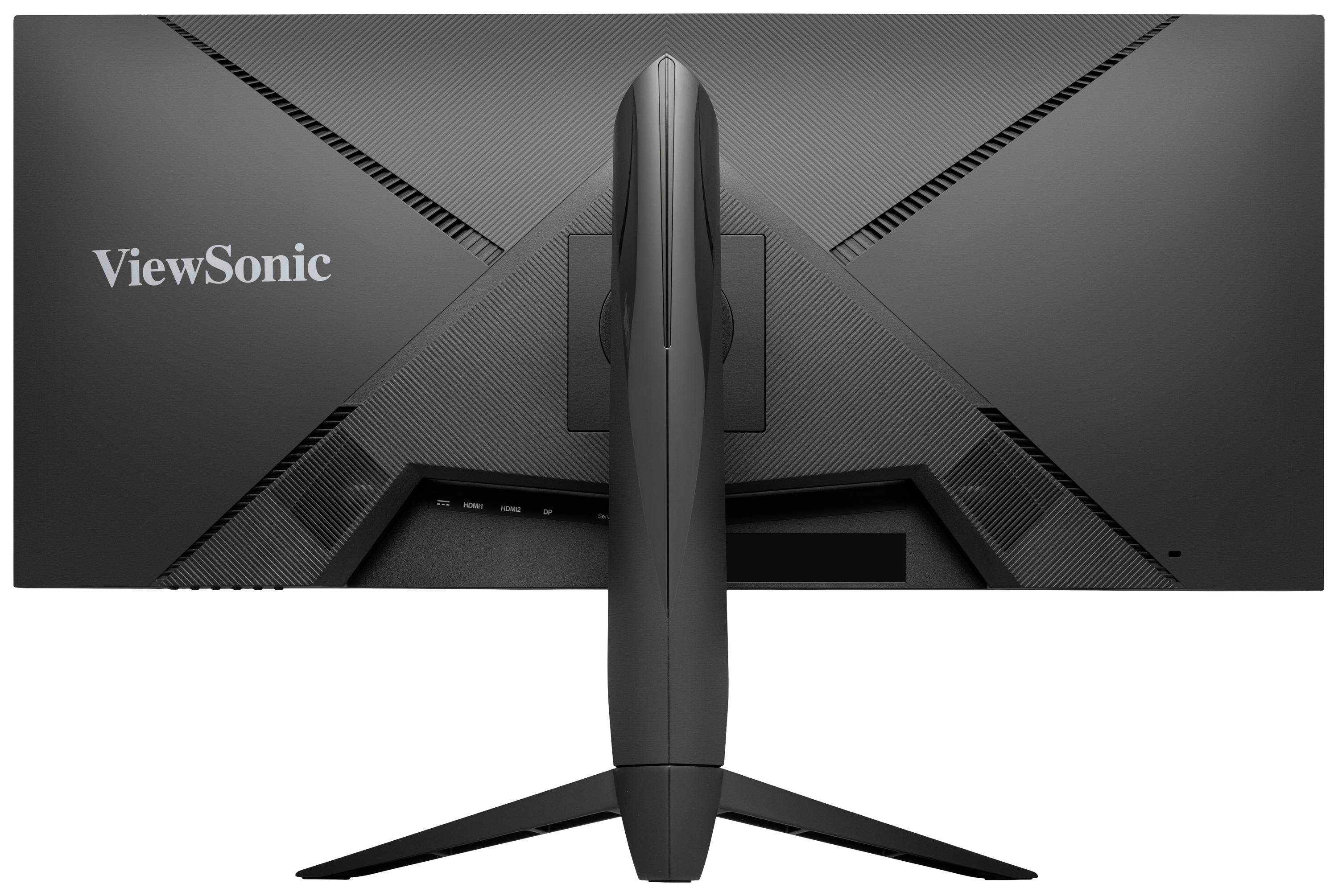 Rückansicht eines ViewSonic Monitors mit dreieckigem Standfuß und schlankem Design.