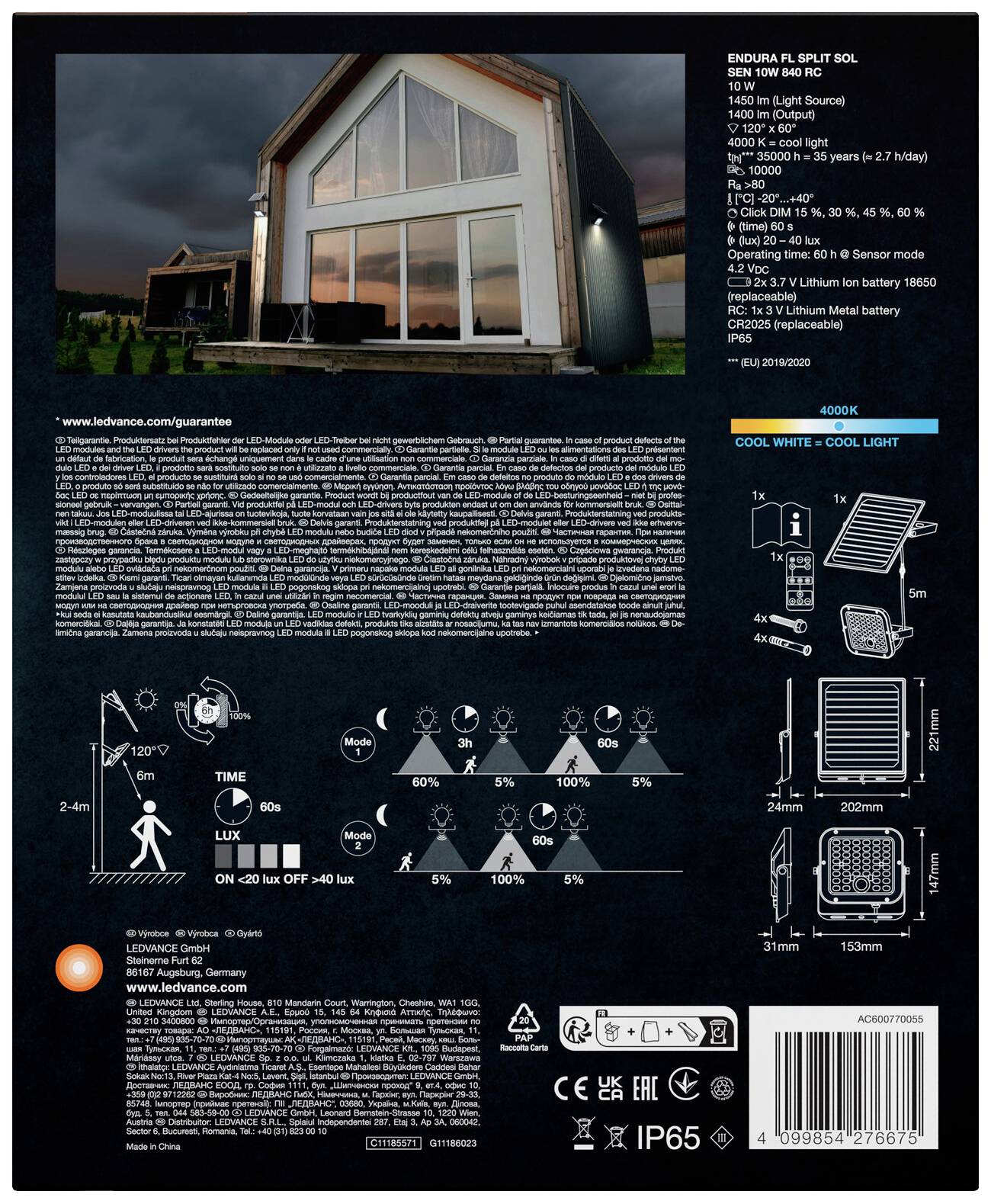 LEDVANCE Endura Split 4099854276675 LED-Flutlichtstrahler, Solarmodul 10 W Leuchtfarben: Neutralweiß