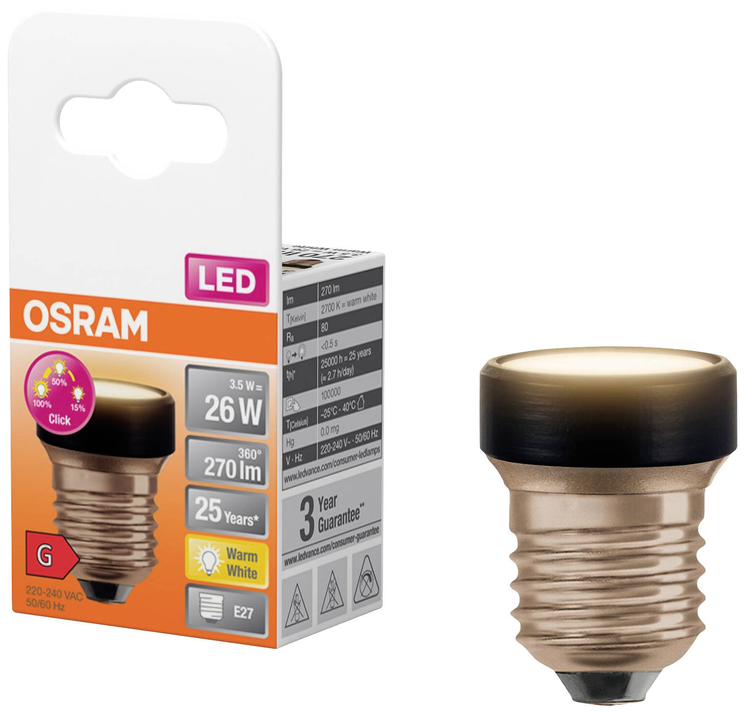 OSRAM HOMELIGHTING 4058075840027 LED EEK G (A - G) E27 3.5 W = 26 W Warmweiß (Ø x H) 35 mm x 35 mm 1 St.