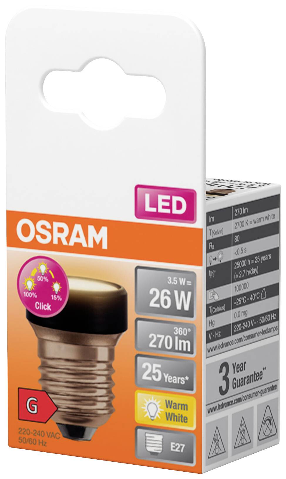 OSRAM HOMELIGHTING 4058075840027 LED EEK G (A - G) E27 3.5W = 26W Warmweiß (Ø x H) 35mm x 35mm 1St.