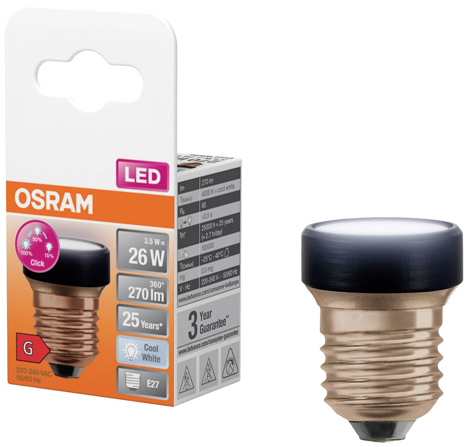 OSRAM HOMELIGHTING 4058075840058 LED EEK G (A - G) E27 3.5W = 26W Neutralweiß (Ø x H) 35mm x 35mm 1St.
