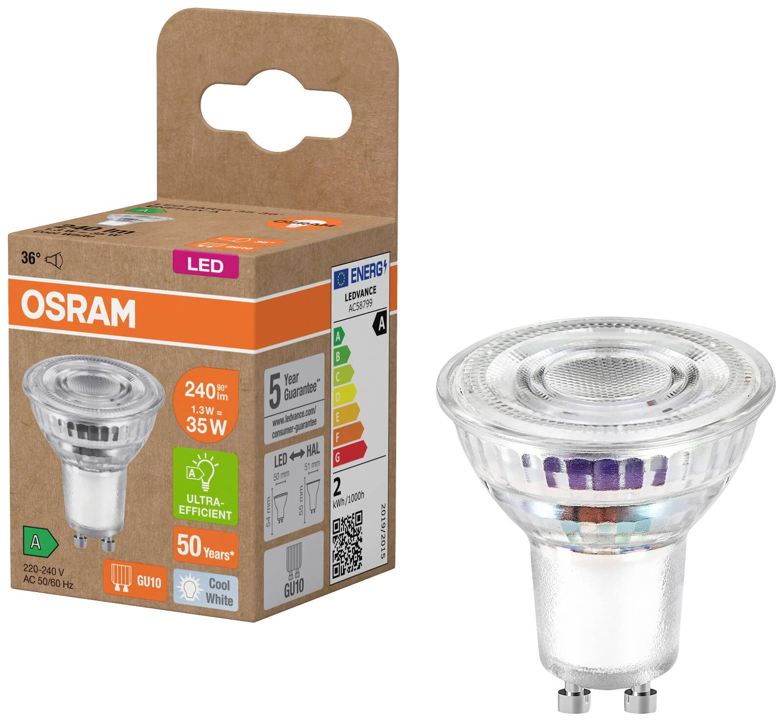 OSRAM HOMELIGHTING 4099854245237 LED-Reflektorlampe EEK A (A - G) GU10 Reflektor 1.4W = 35W Neutralweiß (Ø x H) 50mm x 50mm 1St.