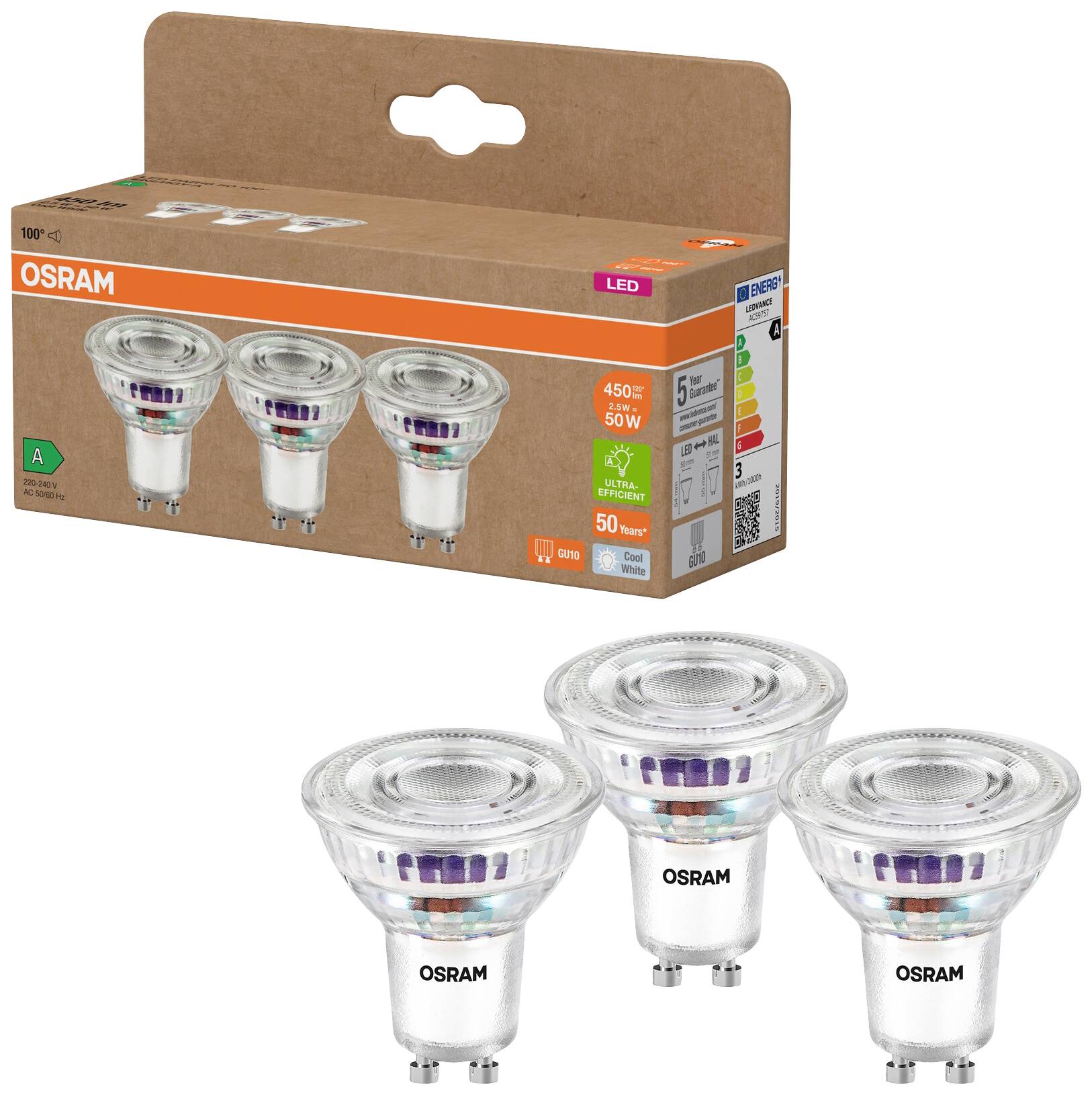 OSRAM HOMELIGHTING 4099854277924 LED-Reflektorlampe EEK A (A - G) GU10 Reflektor 2.5W = 50W Neutralweiß (Ø x H) 50mm x 50mm 3St.
