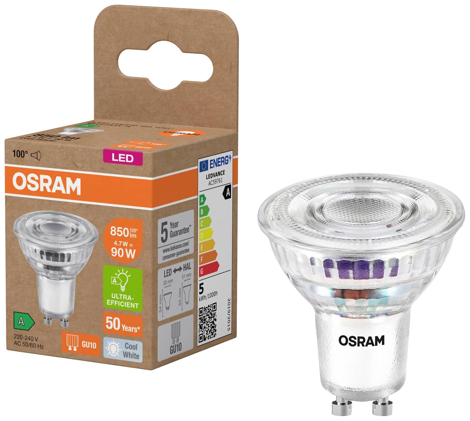OSRAM HOMELIGHTING 4099854267864 LED-Reflektorlampe EEK A (A - G) GU10 Reflektor 4.7 W = 90 W Neutralweiß (Ø x H) 50 mm x 50 mm 1 St.