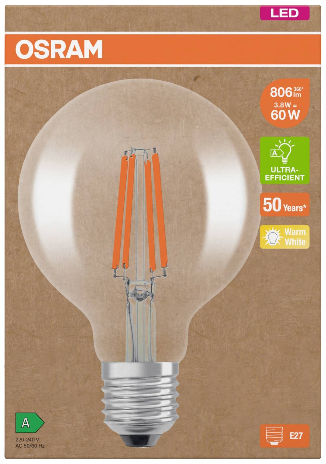 OSRAM HOMELIGHTING 4099854235436 LED EEK A (A - G) E27 Globeform 3.8W = 60W Warmweiß (Ø x H) 95mm x 95mm 1St.