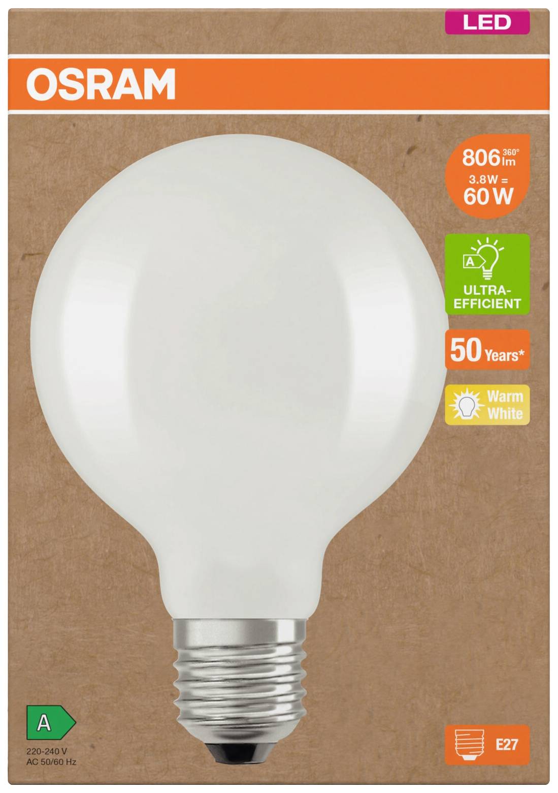 OSRAM HOMELIGHTING 4099854235504 LED EEK A (A - G) E27 Globeform 3.8W = 60W Warmweiß (Ø x H) 95mm x 95mm 1St.