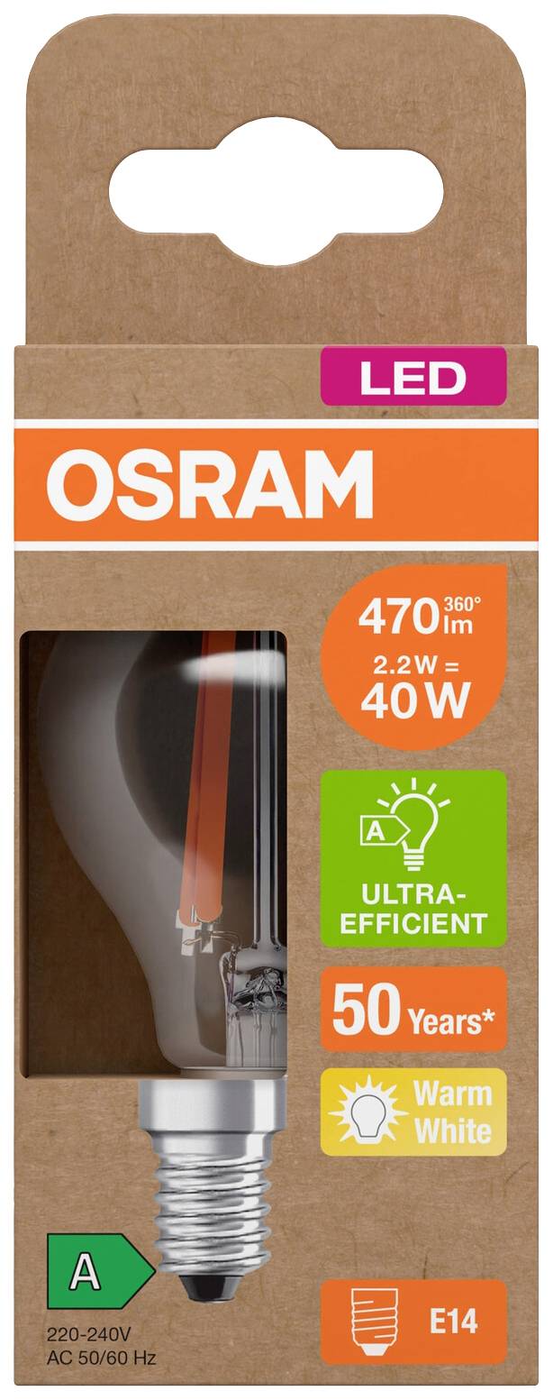 OSRAM HOMELIGHTING 4099854255168 LED EEK A (A - G) E14 Glühlampenform 2.2W = 40W Warmweiß (Ø x H) 45mm x 45mm 1St.
