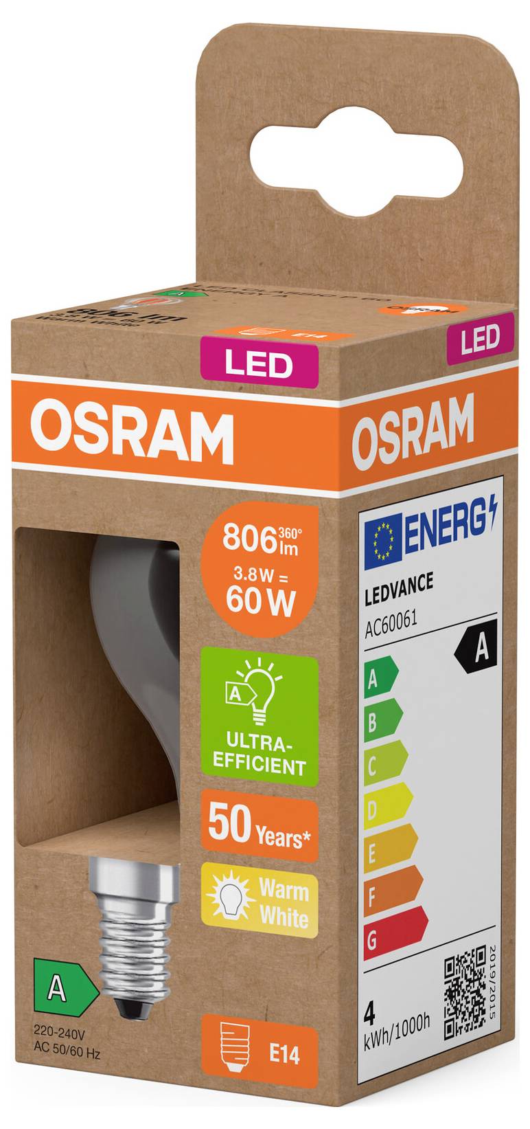 OSRAM HOMELIGHTING 4099854255229 LED EEK A (A - G) E14 Tropfenform 3.8W = 60W Warmweiß (Ø x H) 45mm x 45mm 1St.
