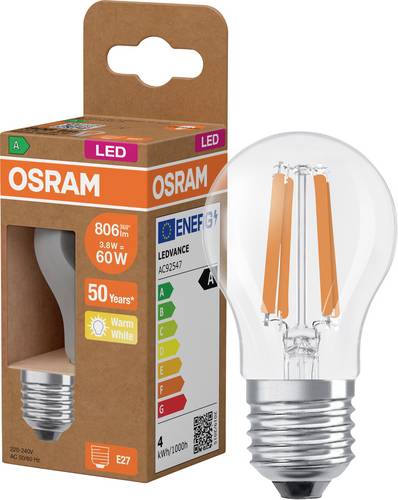 OSRAM HOMELIGHTING 4099854255243 LED EEK A (A - G) E27 Tropfenform 3.8 W = 60 W Warmweiß (Ø x H) 45