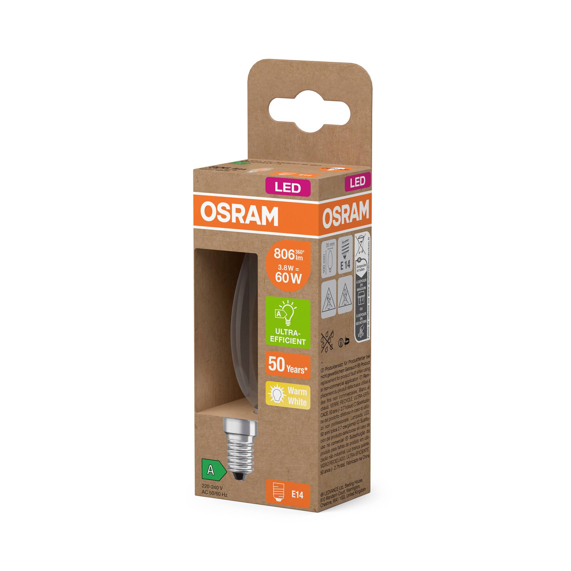 OSRAM HOMELIGHTING 4099854255120 LED EEK A (A - G) E14 Kerzenform 3.8W = 60W Warmweiß (Ø x H) 35mm x 35mm 1St.