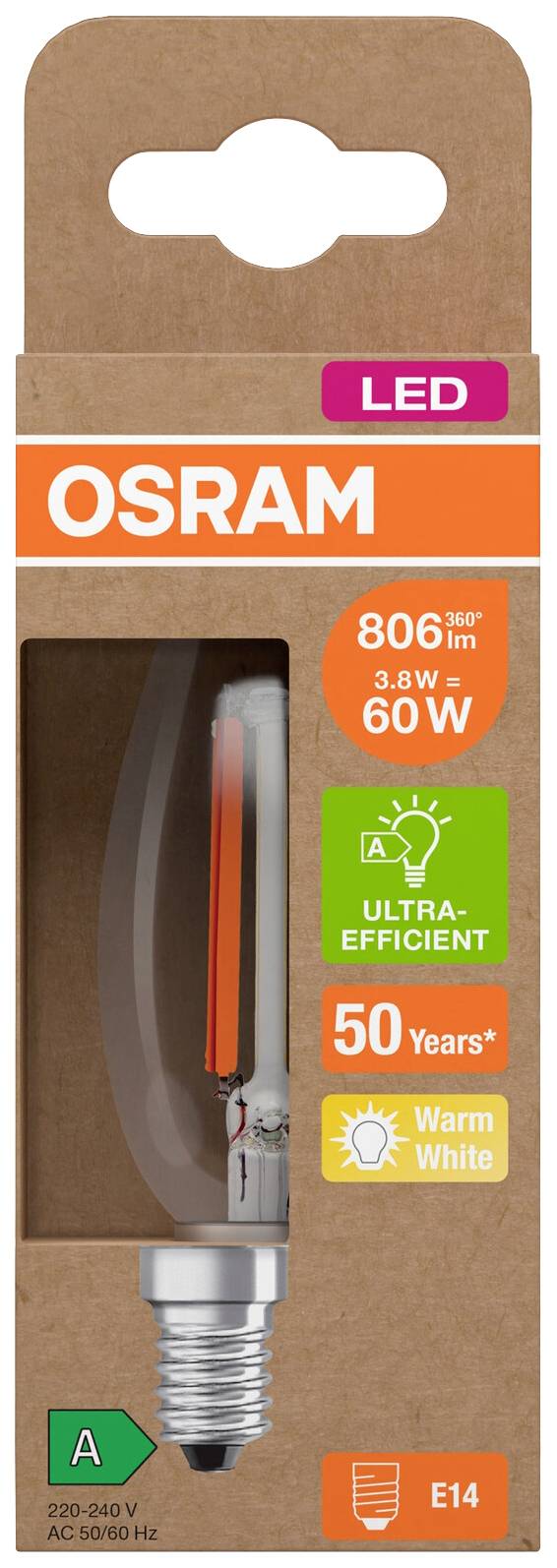 OSRAM HOMELIGHTING 4099854255120 LED EEK A (A - G) E14 Kerzenform 3.8W = 60W Warmweiß (Ø x H) 35mm x 35mm 1St.