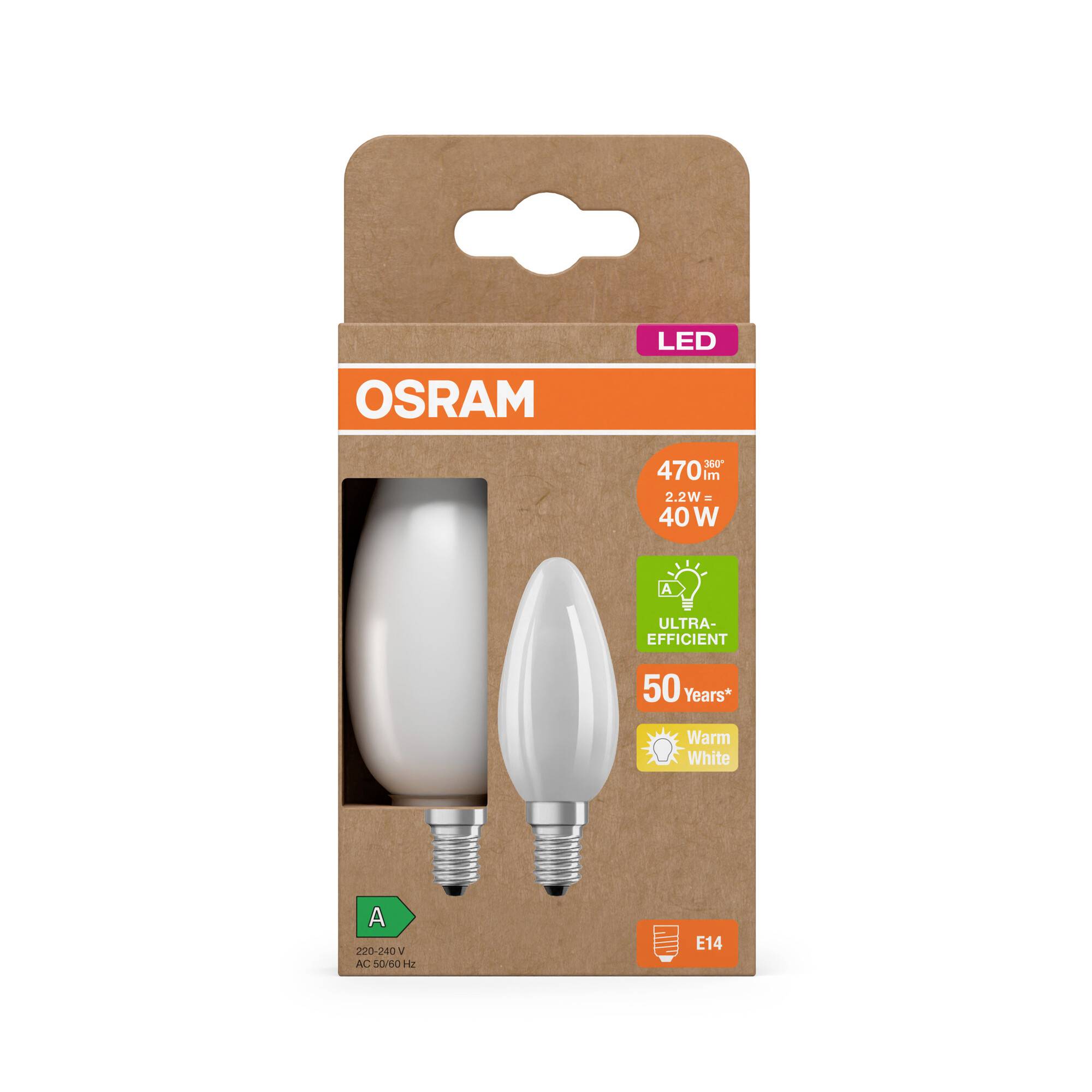 OSRAM HOMELIGHTING 4099854253805 LED EEK A (A - G) E14 Kerzenform 2.2W = 40W Warmweiß (Ø x H) 35mm x 35mm 2St.