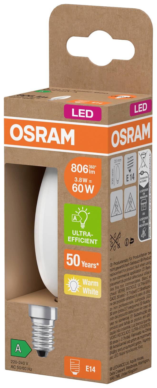 OSRAM HOMELIGHTING 4099854255717 LED EEK A (A - G) E14 Kerzenform 3.8W = 60W Warmweiß (Ø x H) 35mm x 35mm 1St.
