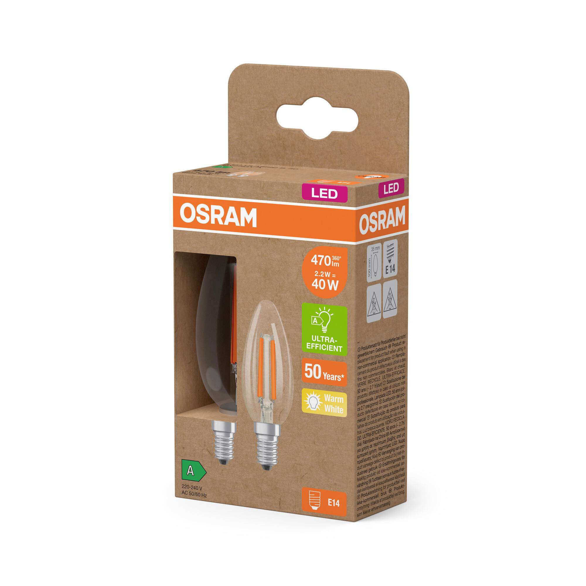 OSRAM HOMELIGHTING 4099854255472 LED EEK A (A - G) E14 Kerzenform 2.2W = 40W Warmweiß (Ø x H) 35mm x 35mm 2St.