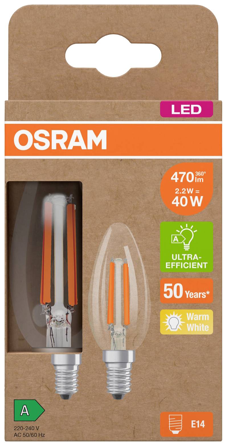 OSRAM HOMELIGHTING 4099854255472 LED EEK A (A - G) E14 Kerzenform 2.2W = 40W Warmweiß (Ø x H) 35mm x 35mm 2St.