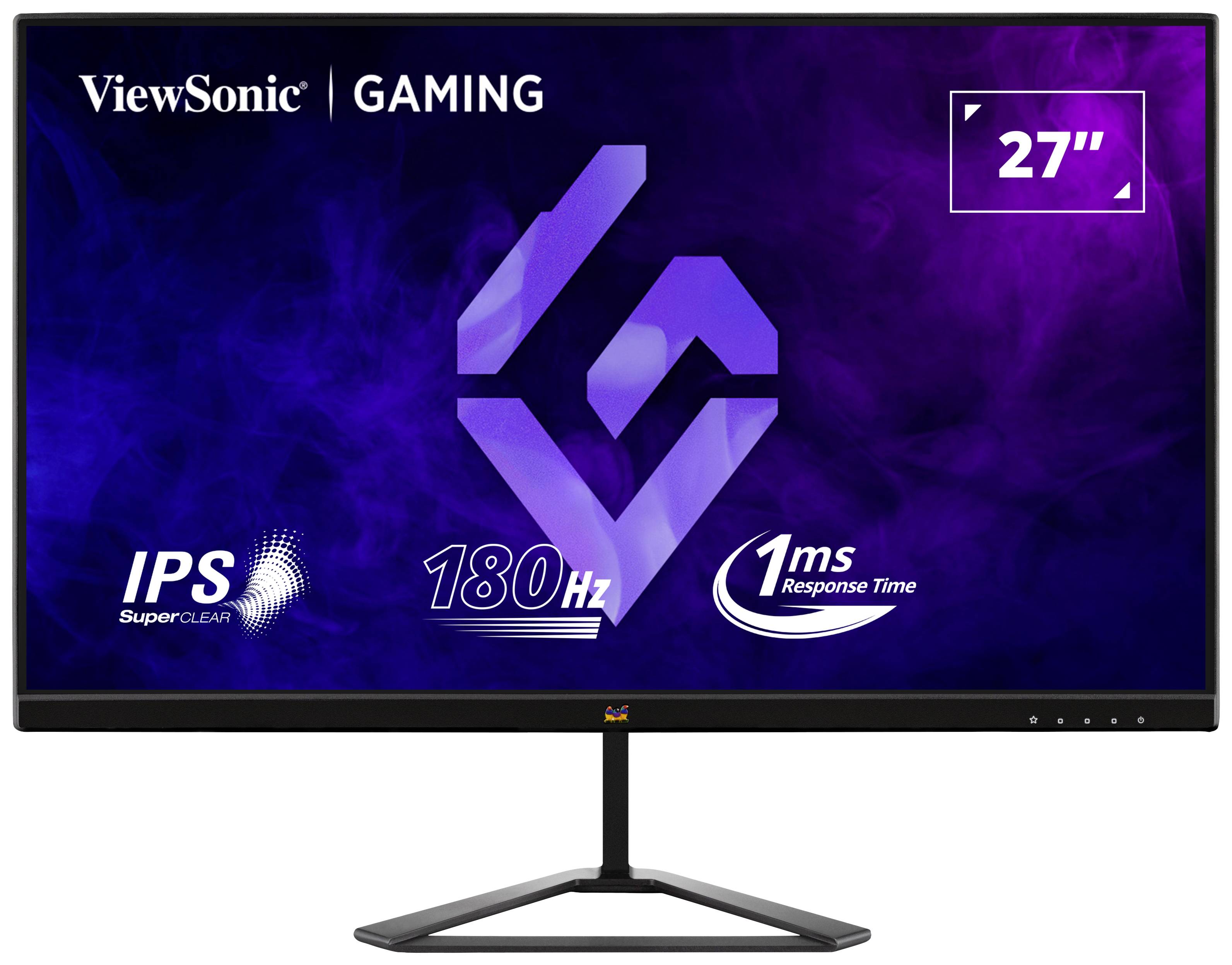 Ein 27-Zoll-Gaming-Monitor von ViewSonic mit IPS-Panel, 180Hz Bildwiederholrate und 1ms Reaktionszeit, geeignet für schnelles Gameplay.