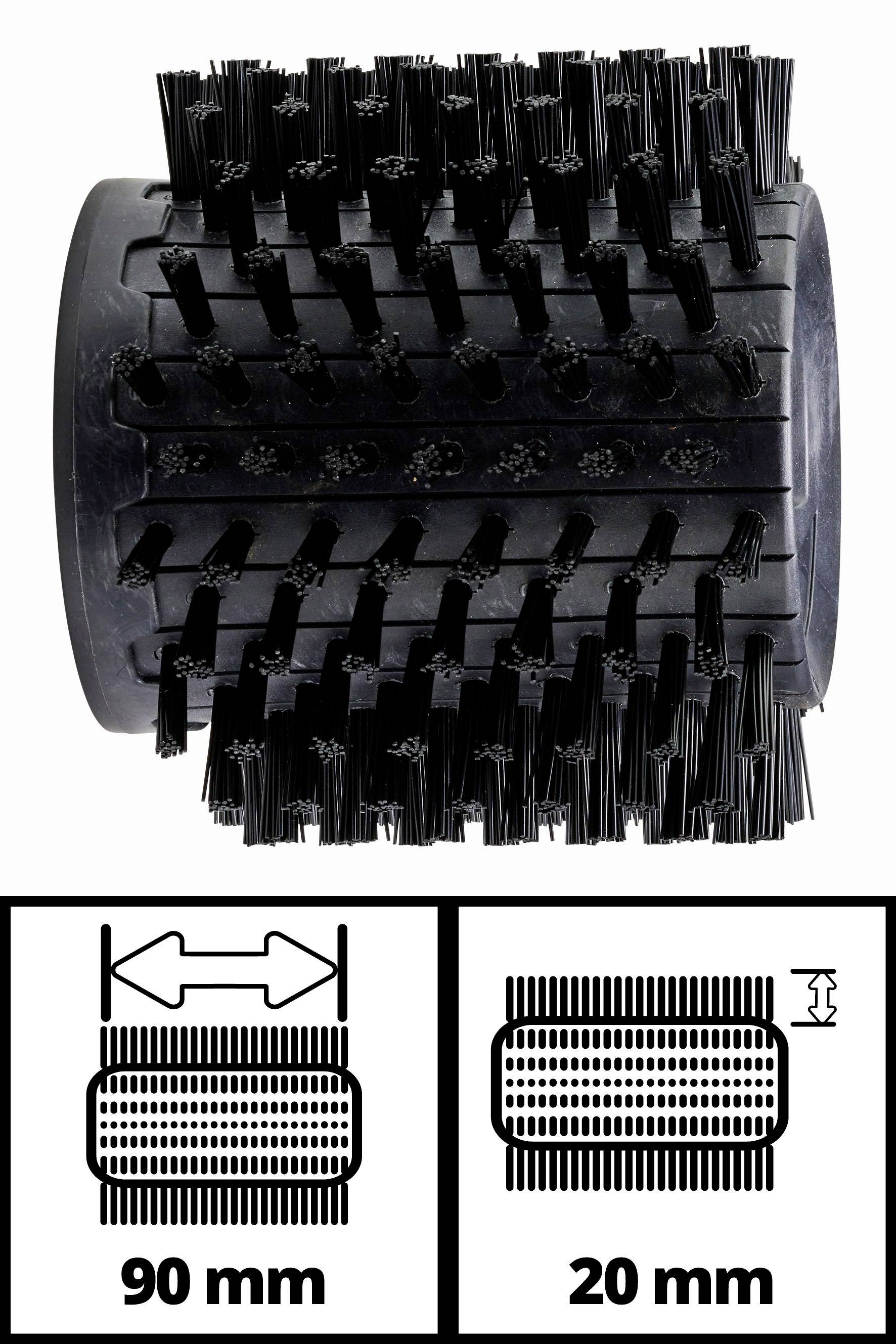 Schwarzer Borstenaufsatz für Staubsauger; rund, 90 mm breit, 20 mm Borstenlänge. Geeignet zur Teppichreinigung.