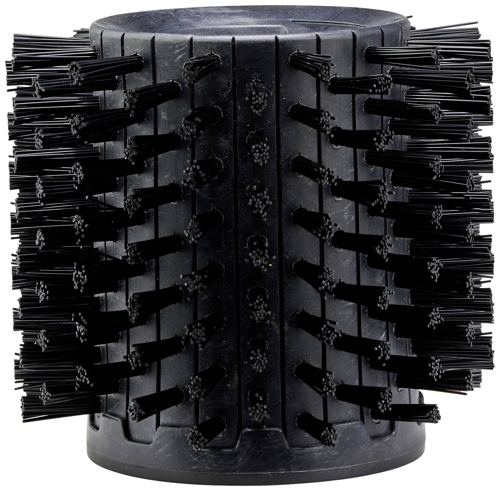Ein schwarzer, zylindrischer Gummiwalzeinsatz mit Stiften, vermutlich zur Verwendung als Bürste oder Reinigungswerkzeug.