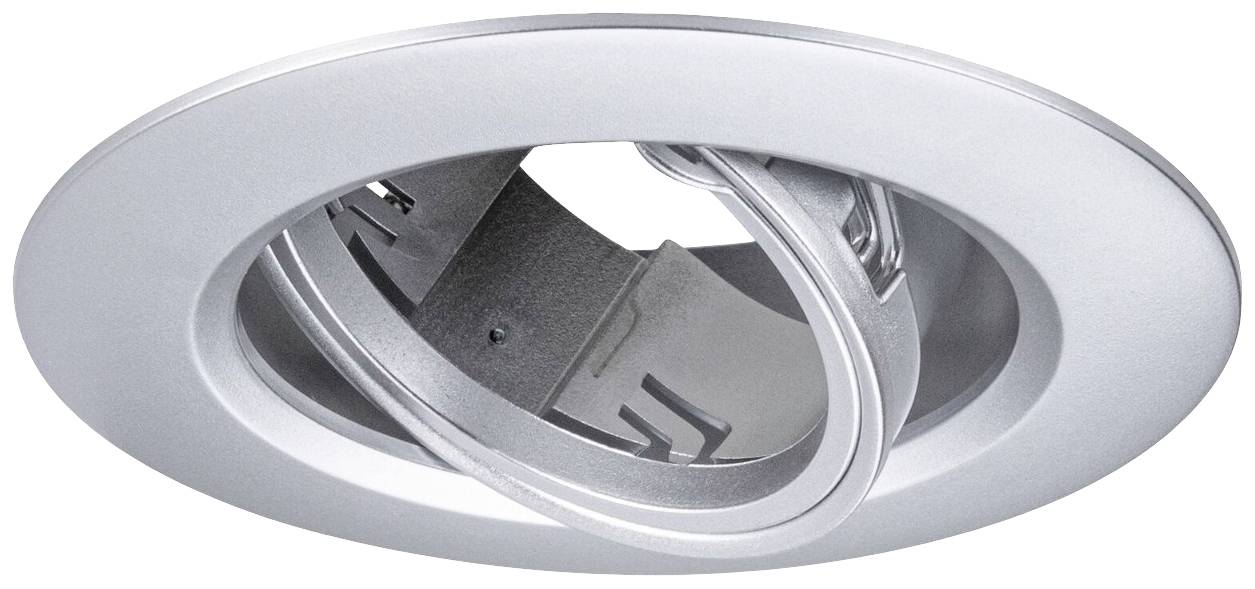 Runder, silberner LED-Spot in einer Halterung, zur Deckenmontage geeignet.
