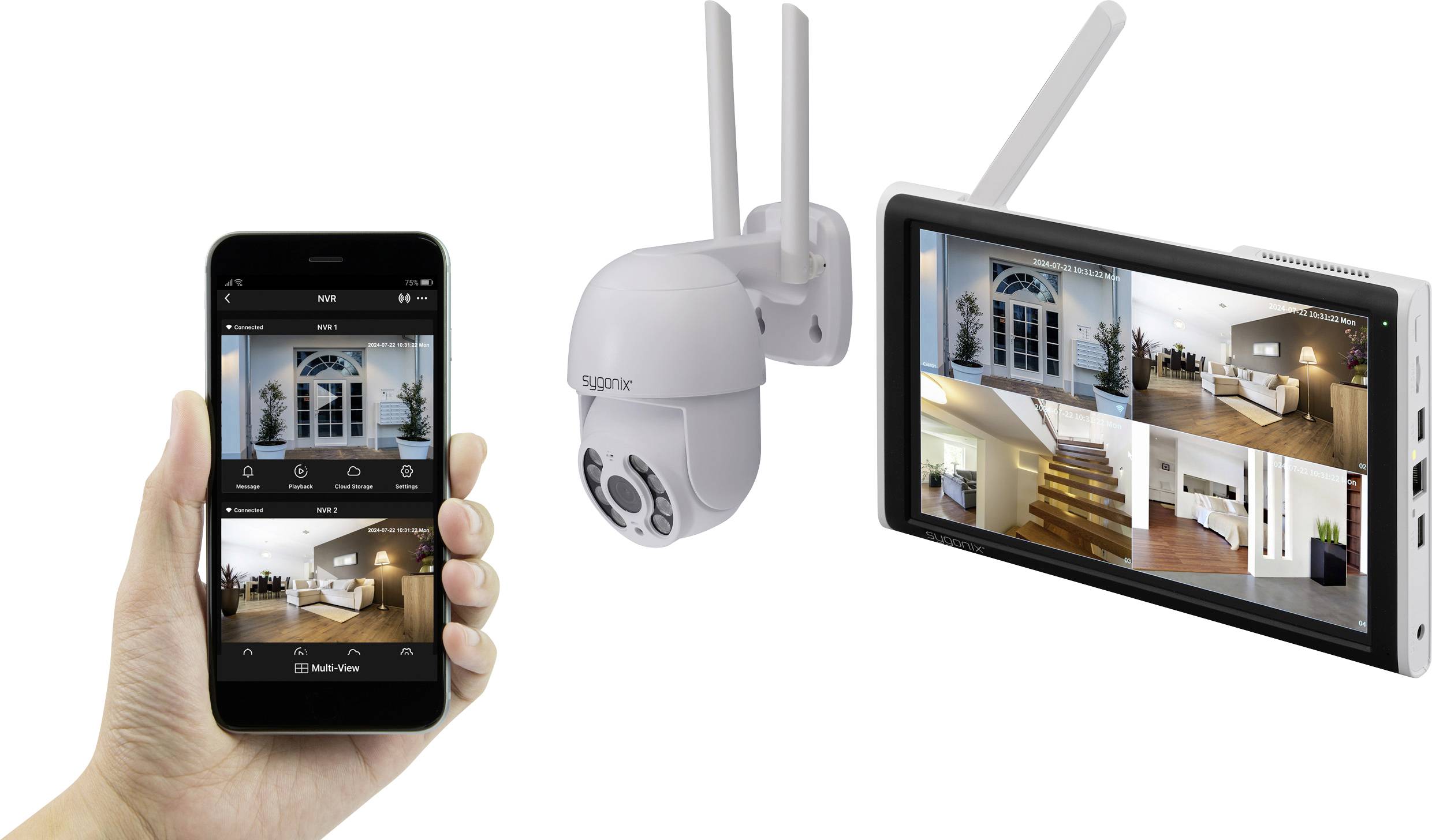 Sygonix SY-6440258 Funk-Überwachungskamera-Set 4-Kanal mit 1 Kamera 2304 x 1296 Pixel 2.4GHz