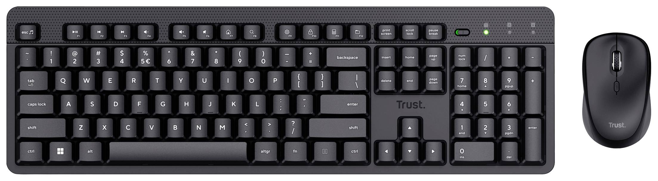 Trust ODY II Bluetooth® Tastatur, Maus-Set mit numerischer Tastatur Deutsch, QWERTZ Schwarz