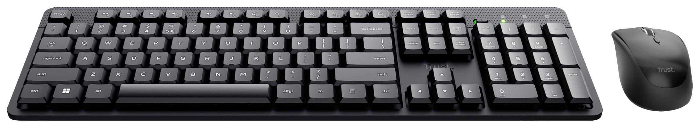 Trust ODY II Bluetooth® Tastatur, Maus-Set mit numerischer Tastatur Deutsch, QWERTZ Schwarz