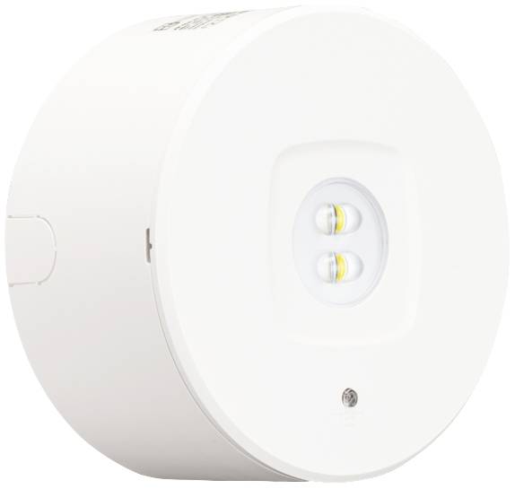 Weißer runder Smart-LED-Beleuchtungssensor mit zwei sichtbaren LEDs, geeignet für smarte Heimautomatisierungssysteme.