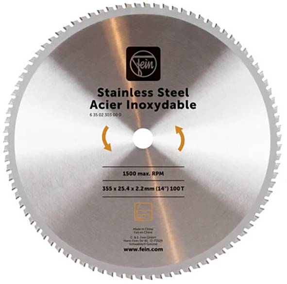 Metallkreissägeblatt 355 x 25,4mm 63502303000 Ausführung Edelstahl Ø 355 mm Stärke 2,4 mm Bohrung 25,4 mm Zähne 100