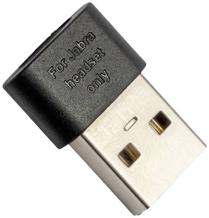 USB-Dongle mit der Aufschrift 'For Jabra headset only', dient zur Verbindung eines Jabra-Headsets mit einem Computer.