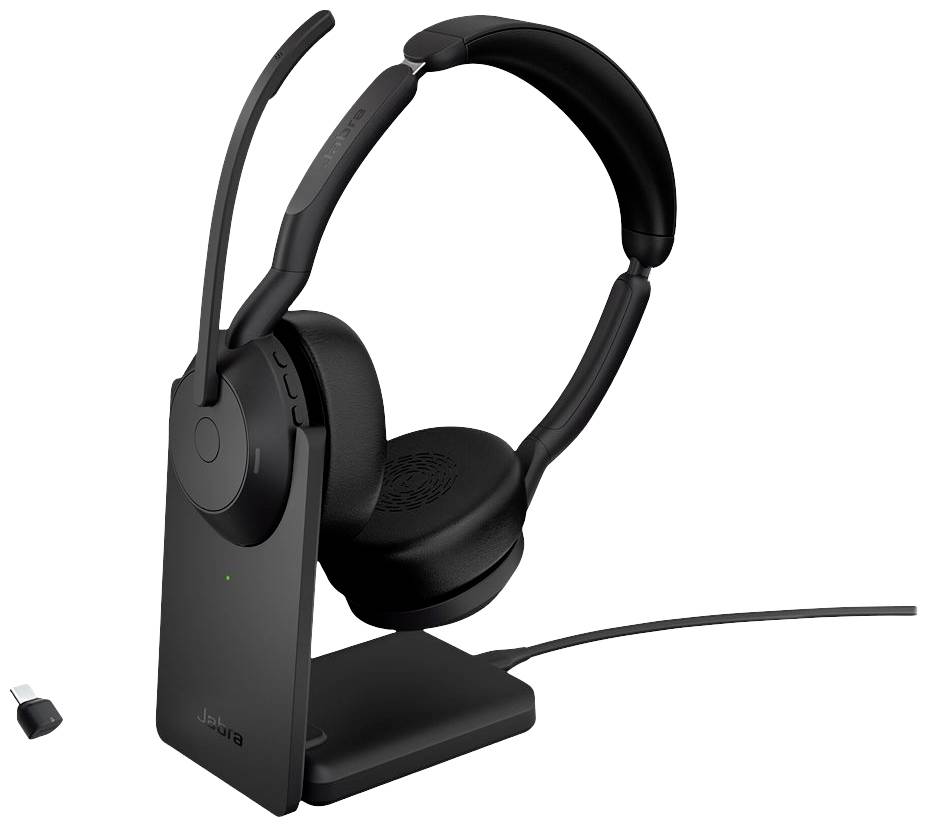 Jabra Evolve2 55 UC Stereo On Ear Headset Bluetooth® Stereo Schwarz Noise Cancelling Mikrofon-Stumm
