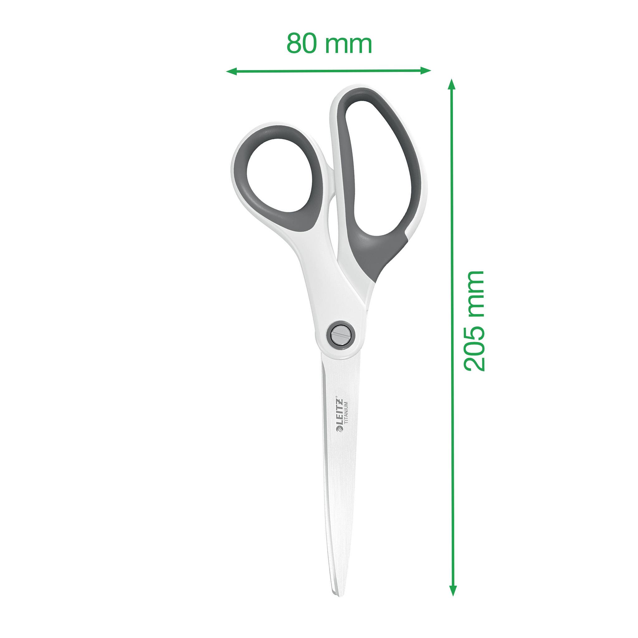Schere mit ergonomischem Griff, Länge 205 mm, Breite 80 mm, geeignet für Papier- und Bastelarbeiten.