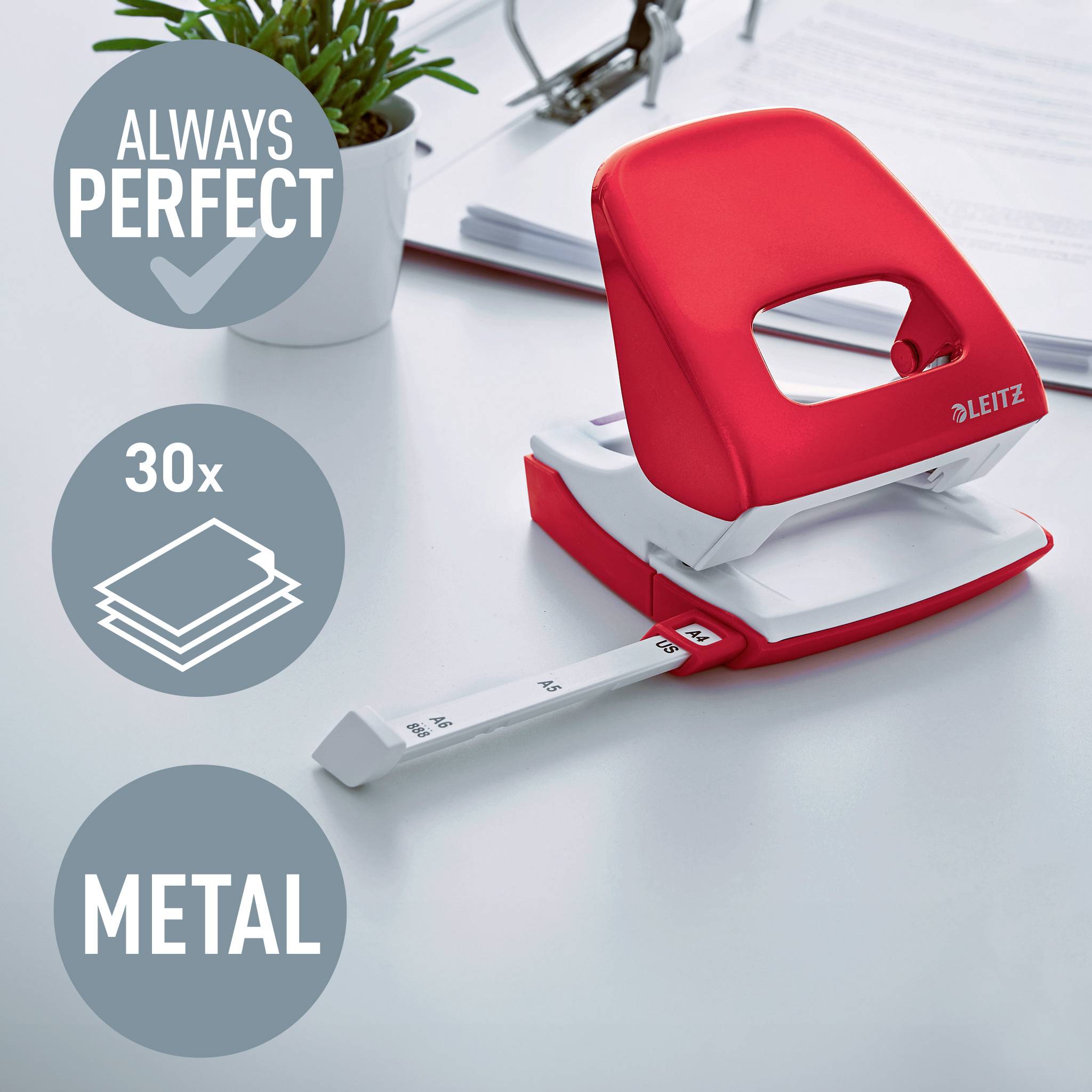 Leitz 50082026 Bürolocher Rot-Weiß max. Einstellformat: DIN A4 30 Bl. (80 g/m²)