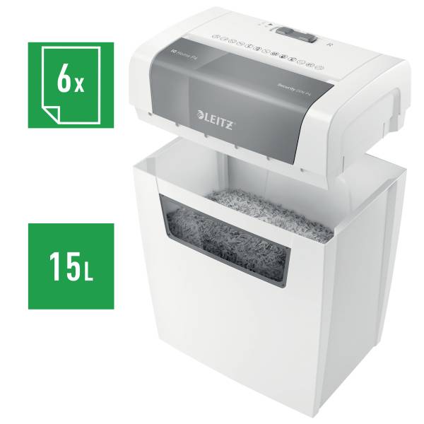 Leitz IQ Home P4 Aktenvernichter 6 Blatt Partikelschnitt 4 x 28mm P-4 15l Vernichtet auch Büroklammern, Heftklammern