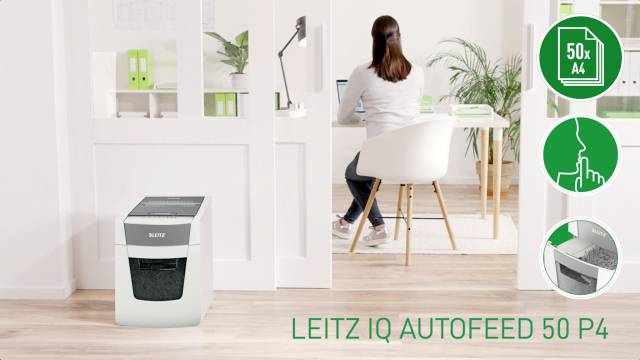 Leitz IQ Autofeed Small Office 50 P4 Aktenvernichter 6 Blatt Partikelschnitt 4 x 28mm P-4 20l Vernichtet auch Büroklammern