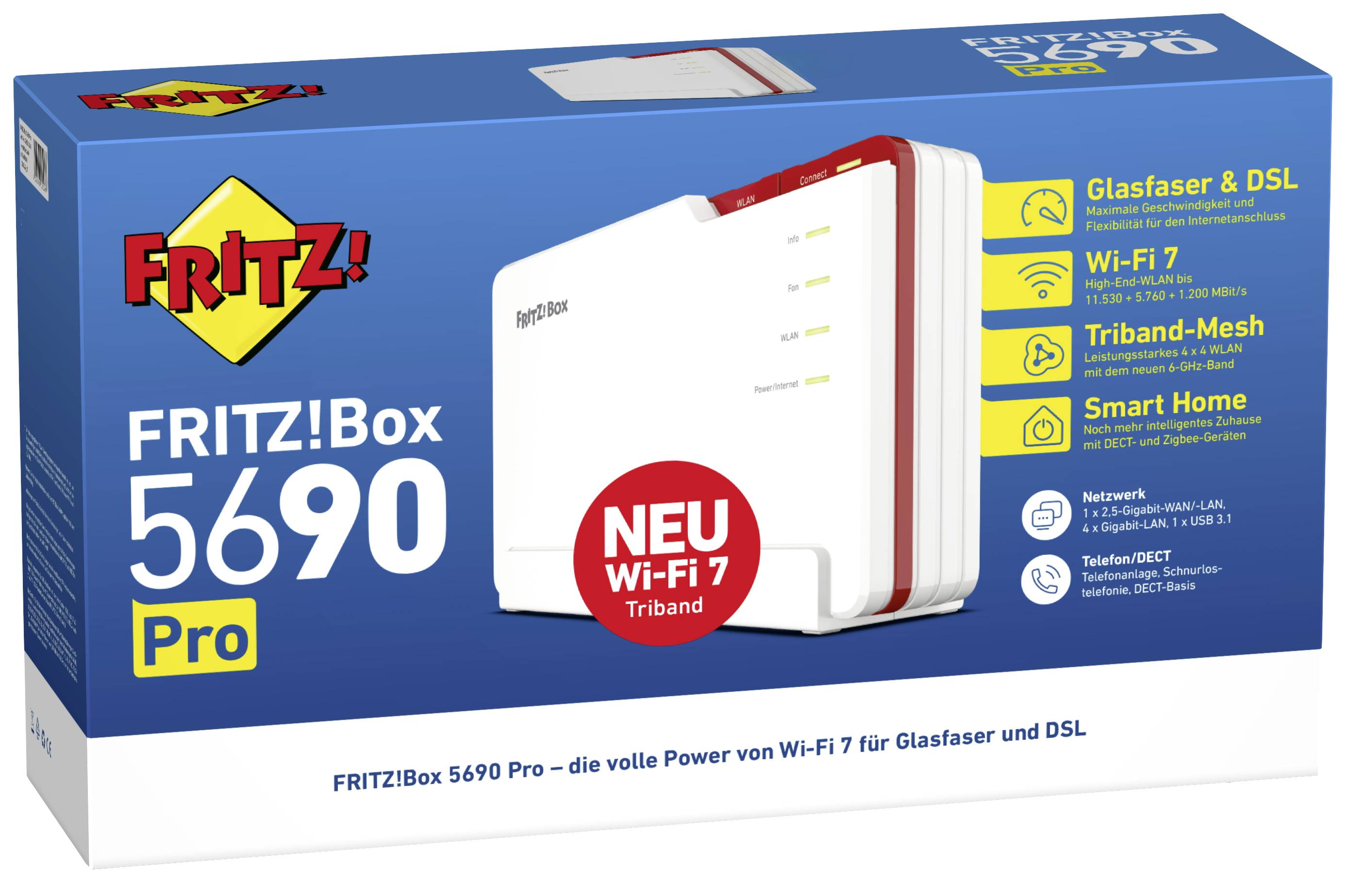 Fritz! WLAN Glasfaser Router FRITZ!Box 5690 Pro 2.4GHz, 5GHz, 6GHz 11 GBit/s