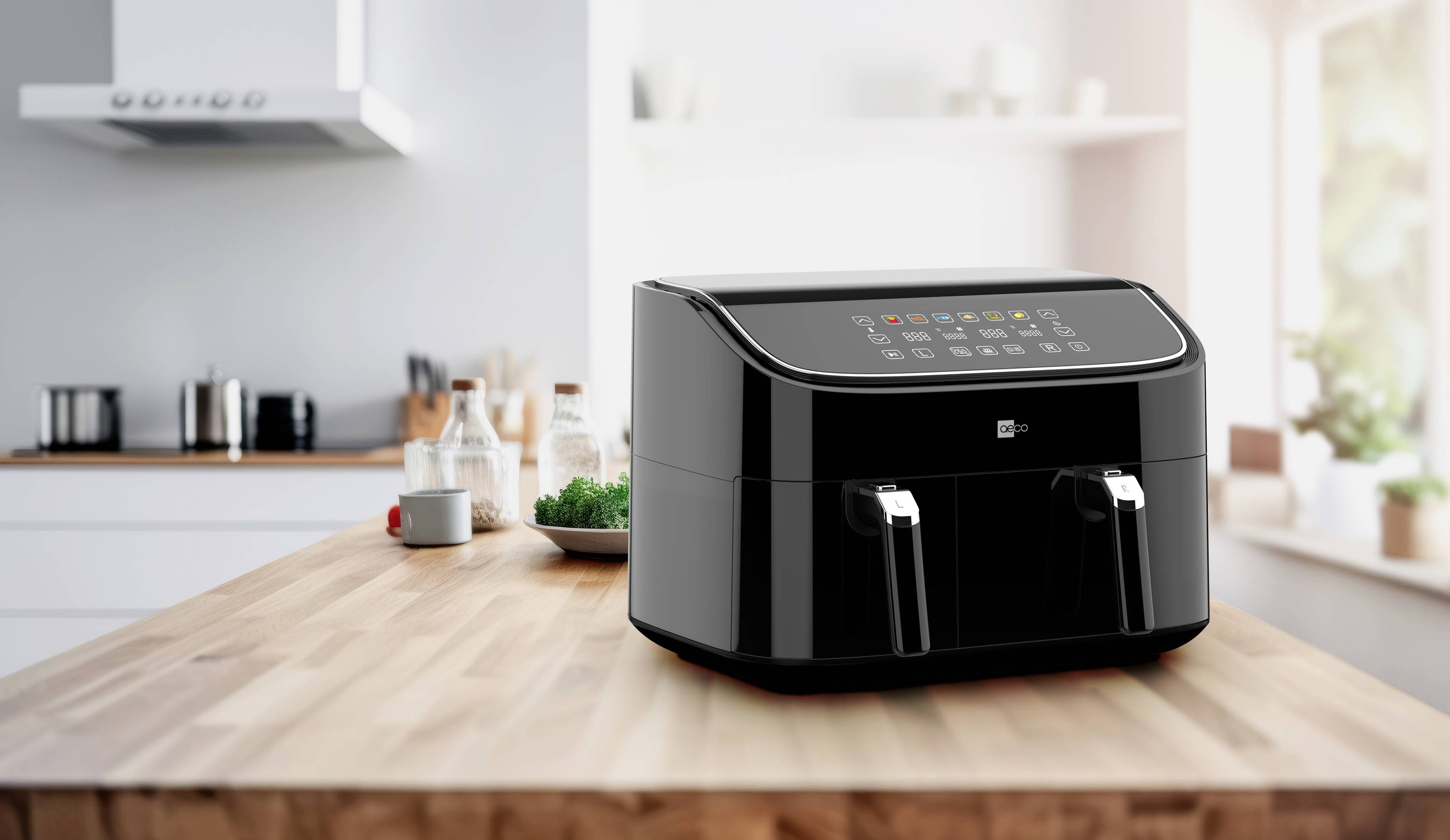 Aeco DUO Heißluft-Fritteuse 9l 2850W Timerfunktion, Antihaftbeschichtung Schwarz